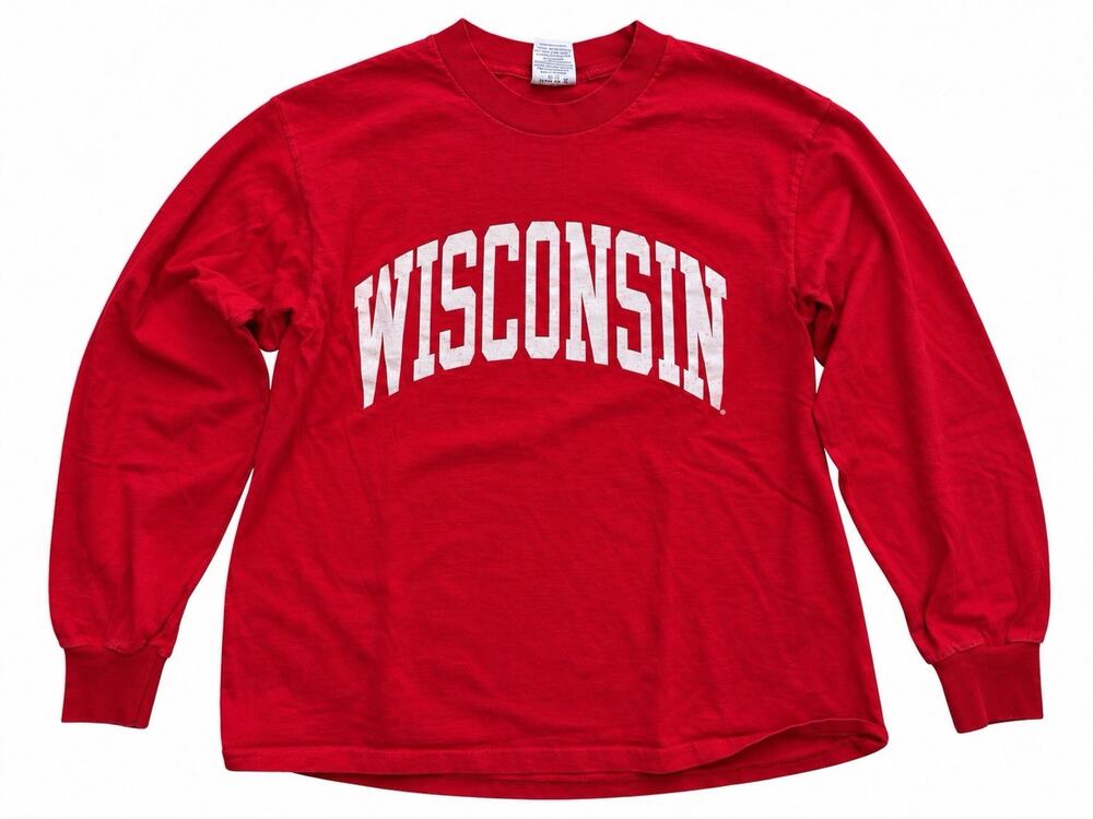 Vintage Wisconsin Badgers Long Sleeve T Shirt Gildan Heavyweight Red M NCAA Y2K